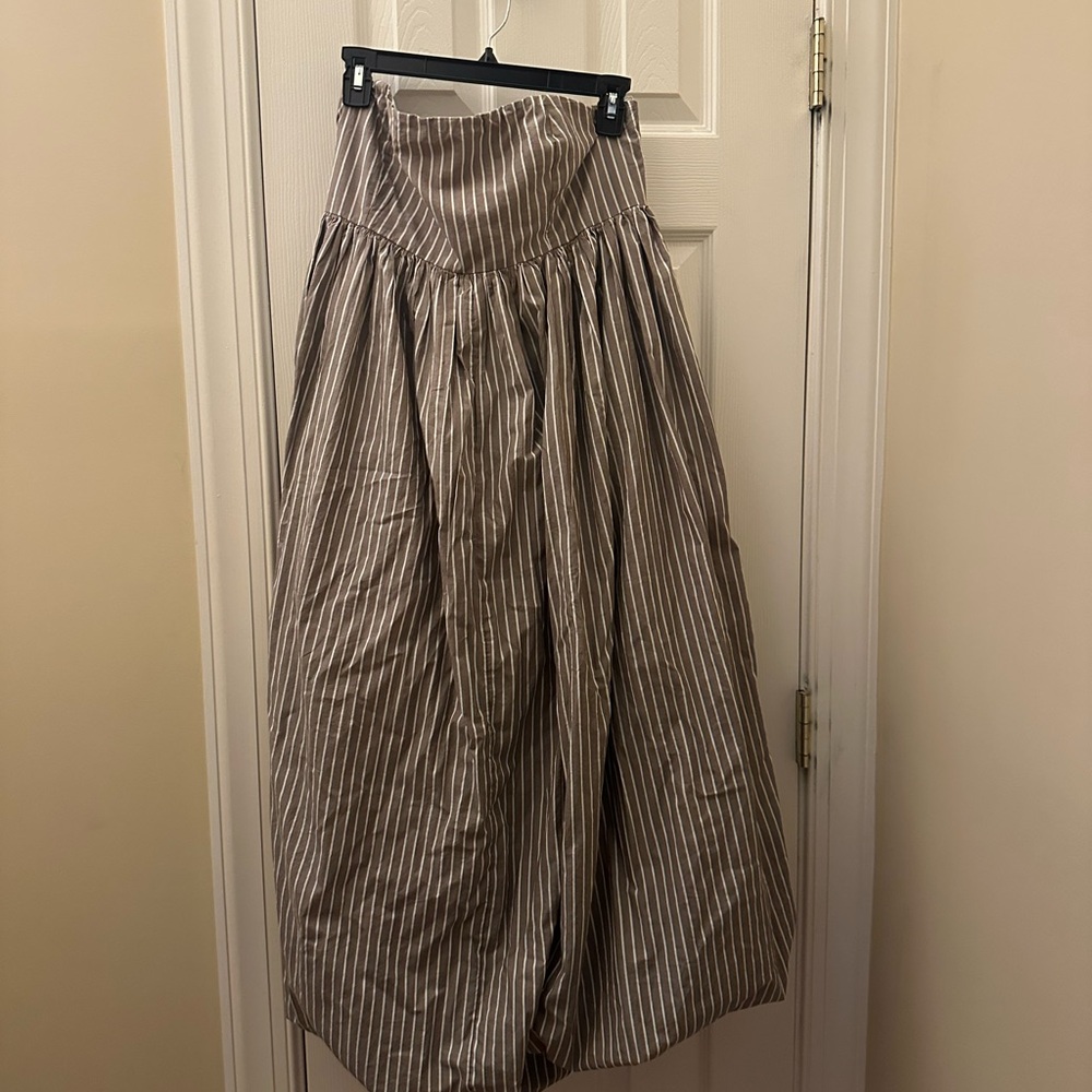 Women's Striped Midi Dress in Taupe and White